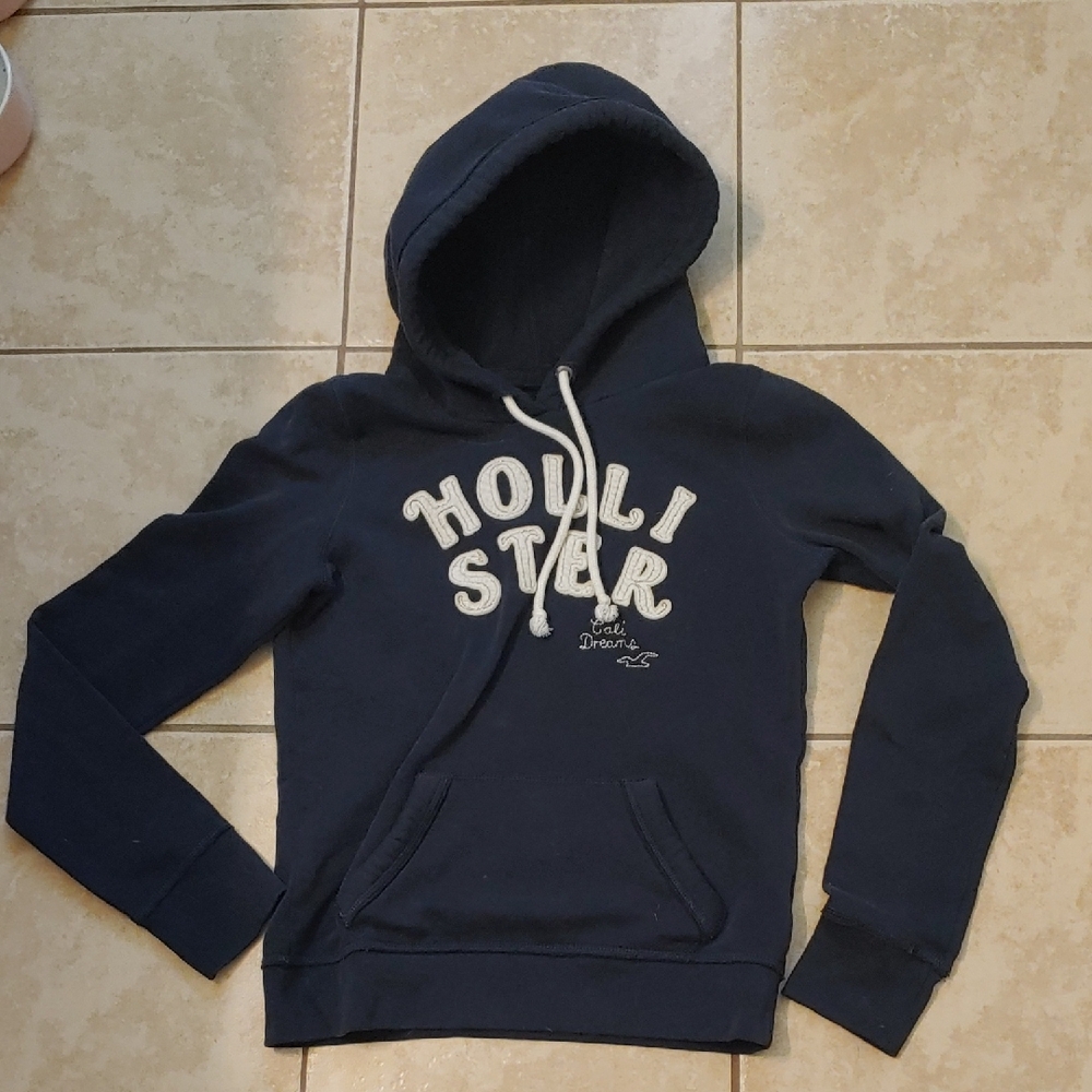 Vintage Y2K Hollister Hoodie Navy Blue Logo Sweatshirt Women's Size M